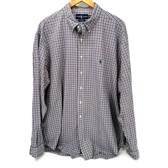 Polo Ralph Lauren Shirt Mens XXL 18 Purple Green Plaid Classic Fit Button Down - Picture 1 of 6